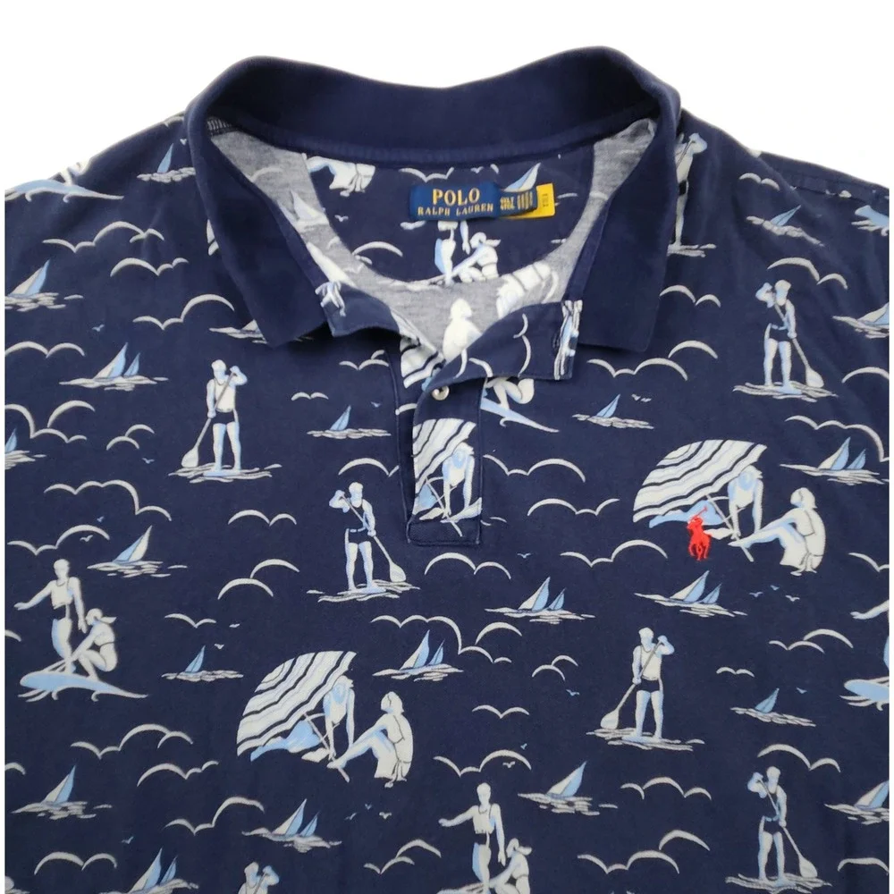 Polo Ralph Lauren Polo Shirts Lot of 2 4XLT Blue White Nautical Sailboat Beach
